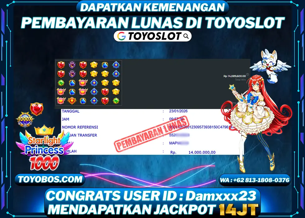 TOYOSLOT - BUKTI KEMENANGAN Starlight Princess 1000 Rp50,000,000,- LUNAS